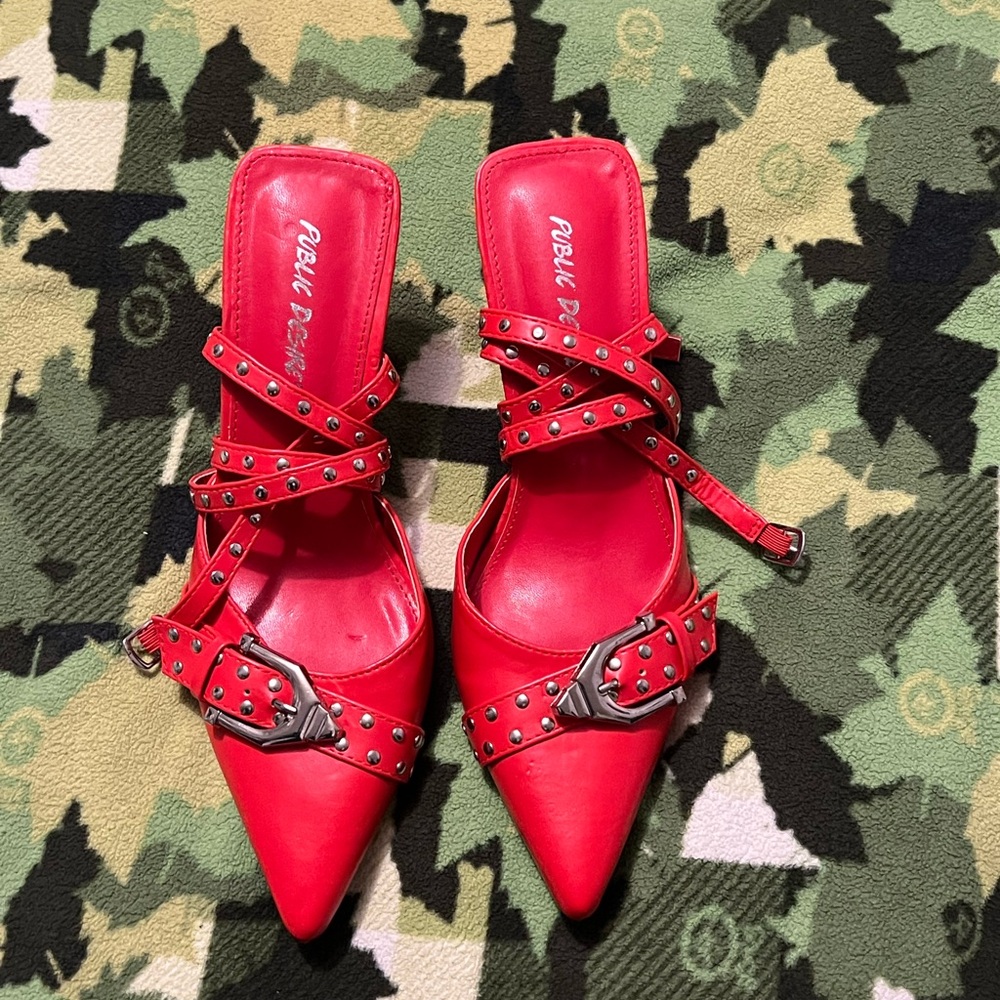 Public Desire Red Studded Heels